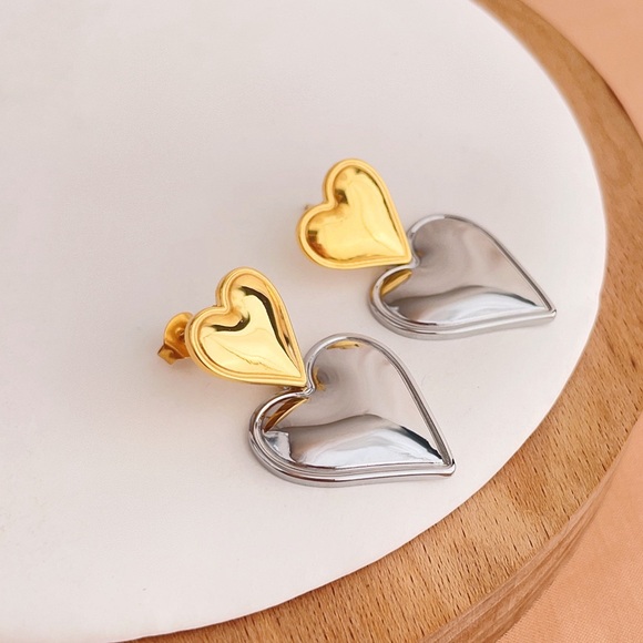 Y2K Waterproof Double Heart Drop Earrings*Waterproof Jewelry*Tarnish Free - Picture 5 of 6